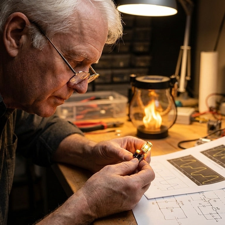 Arthur's handcrafted solar flame lamp