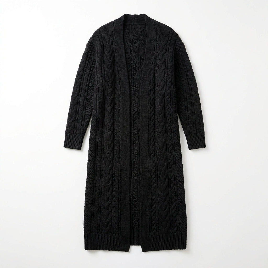 Cable Knit Duster Cardigan – Black