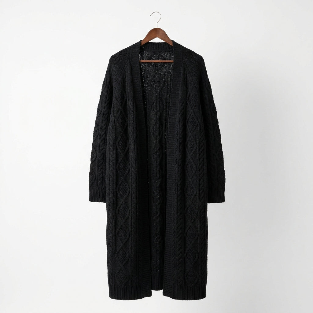 Cable Knit Duster Cardigan – Black