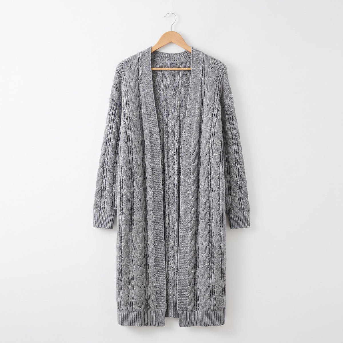Cable Knit Duster Cardigan – Gray