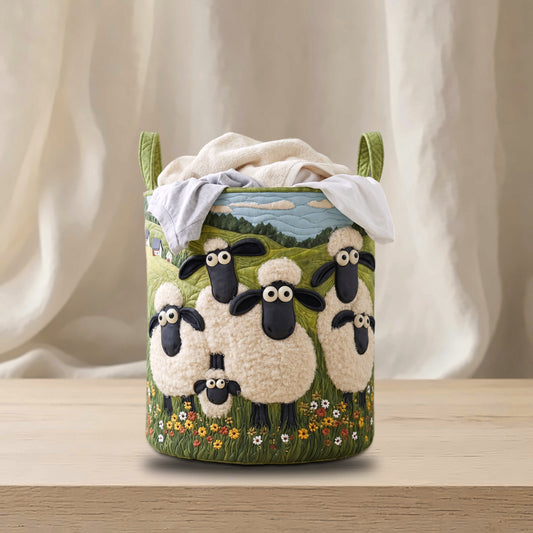Hand-Quilted Self-Standing Laundry Basket, Sheep & Country Designs, Woolly Flock