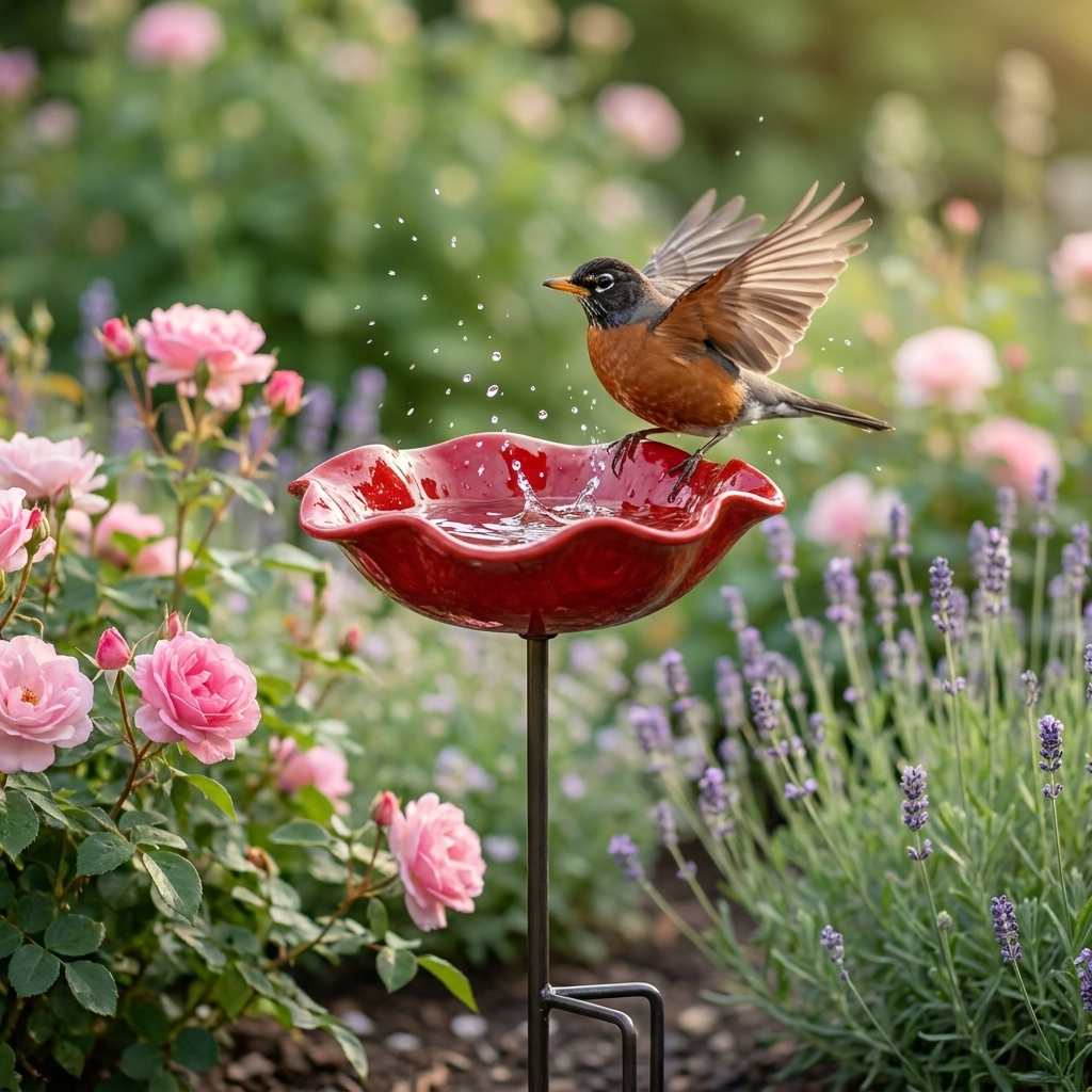Judy's Handcrafted Poppy Bird Bath