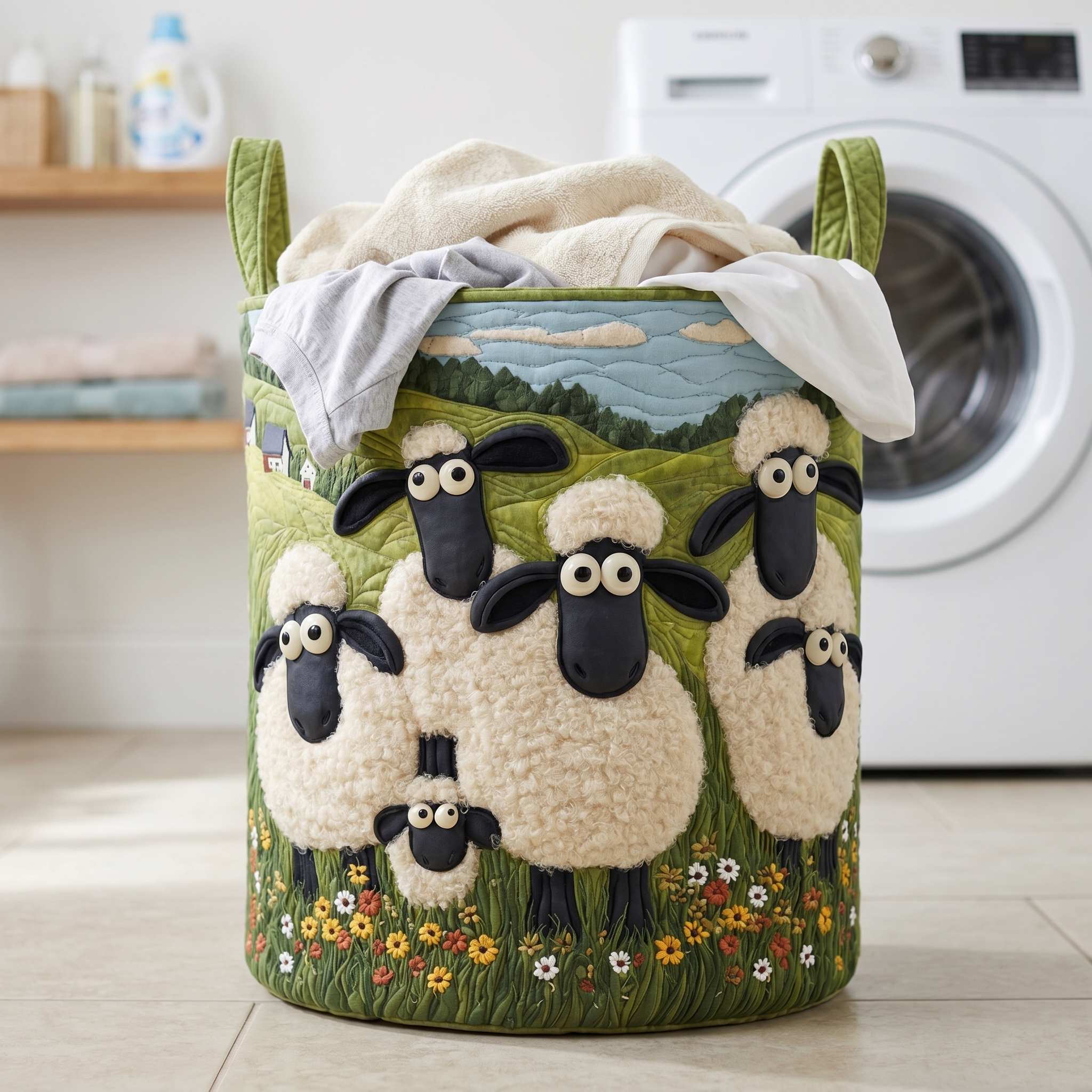 Martha's Handquilted Sheep Laundry Basket