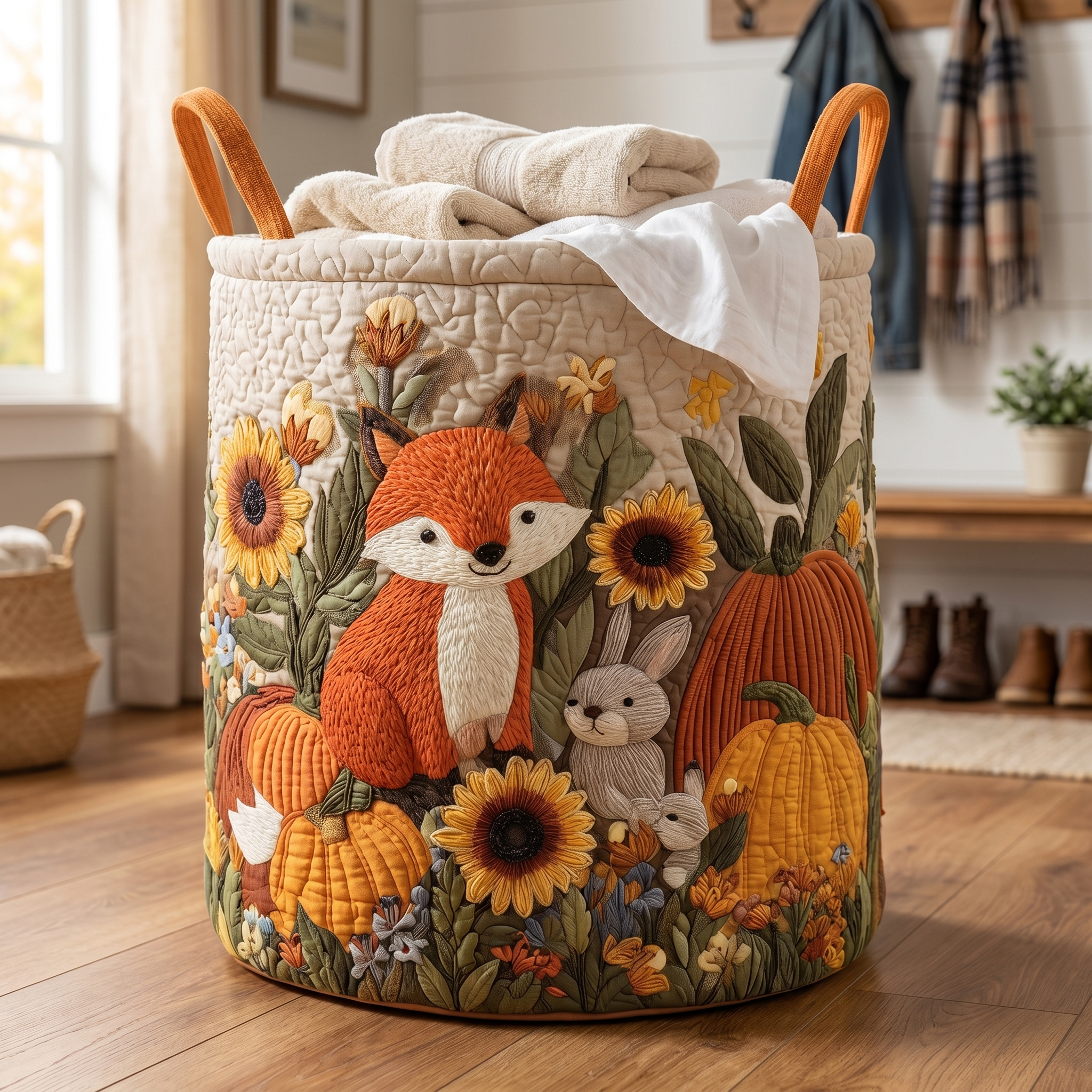 Martha's Handquilted Sheep Laundry Basket