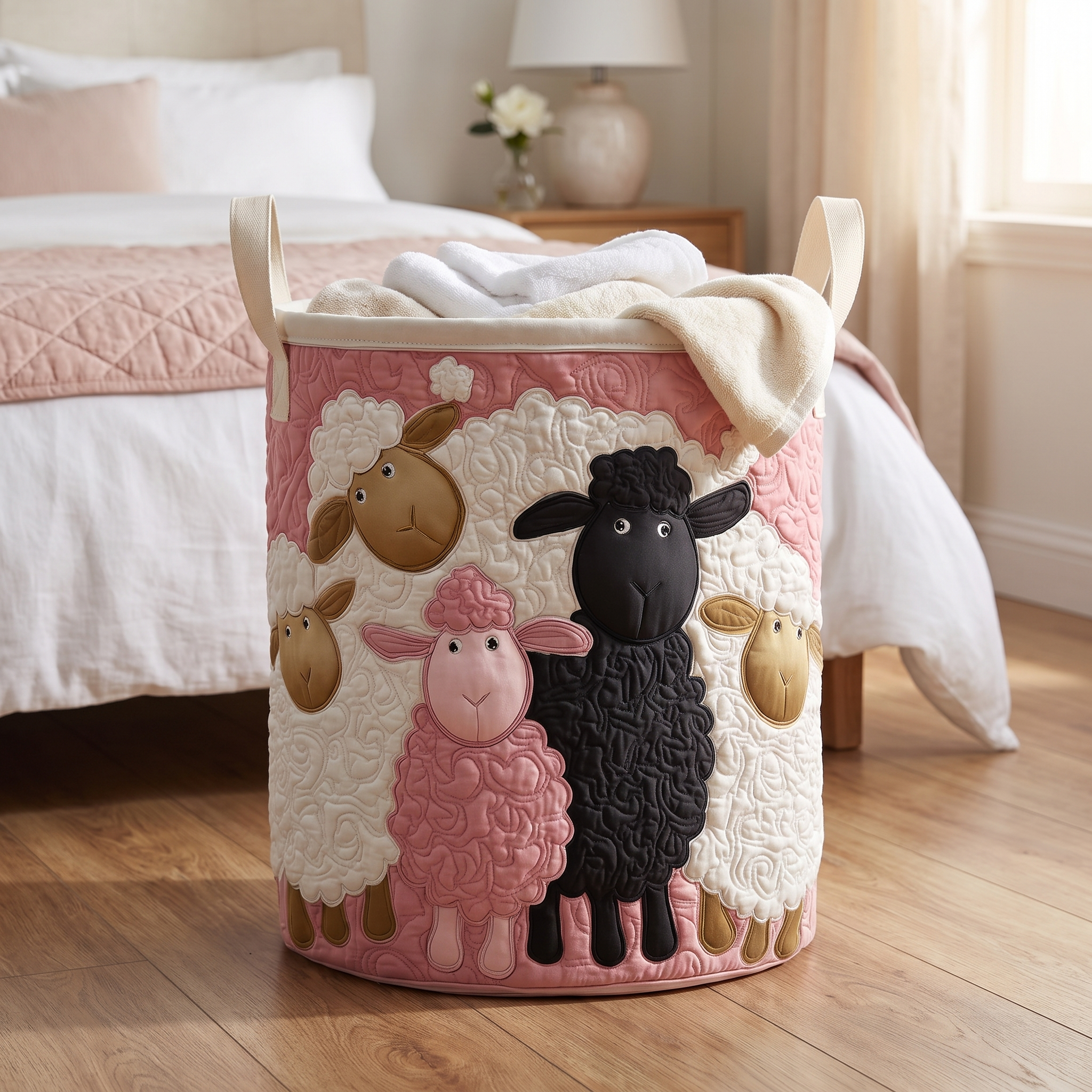 Martha's Handquilted Sheep Laundry Basket