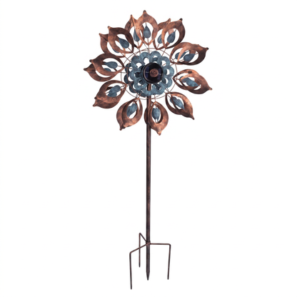 Antique Blue and Copper Lily Flower Solar Wind Spinner