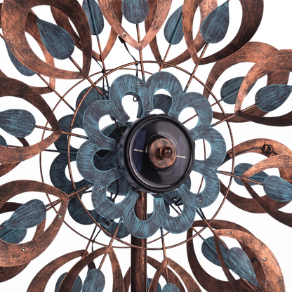 Antique Blue and Copper Lily Flower Solar Wind Spinner