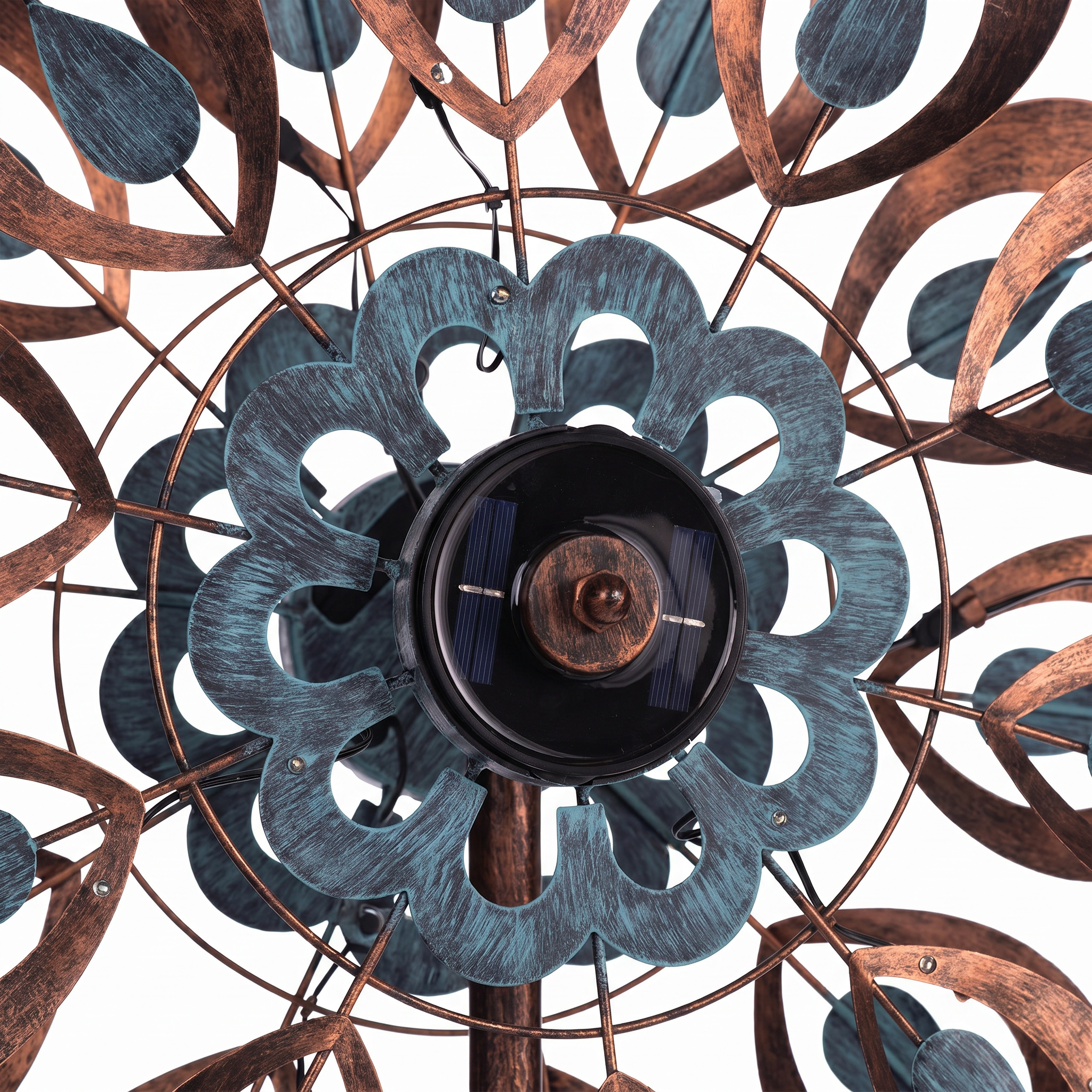 Antique Blue and Copper Lily Flower Solar Wind Spinner