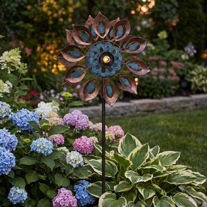 Antique Blue and Copper Lily Flower Solar Wind Spinner