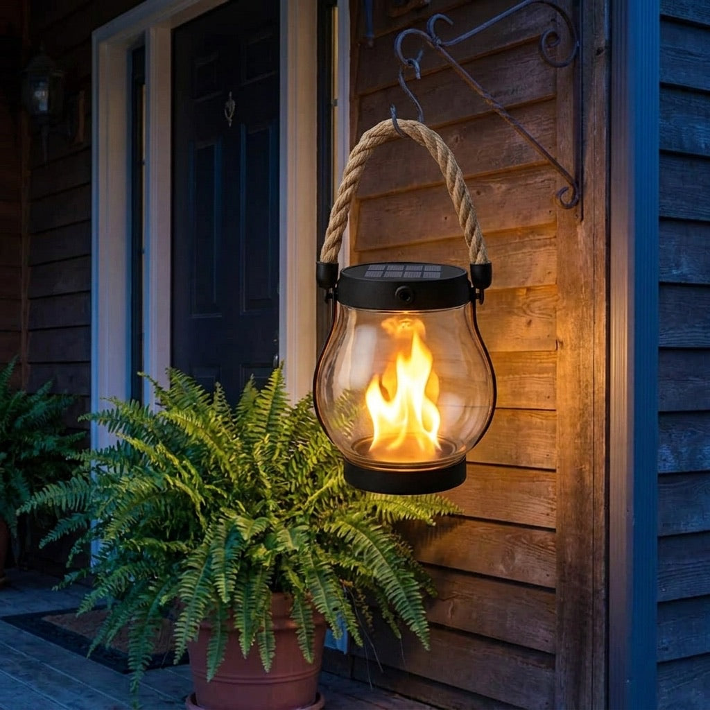 Arthur's handcrafted solar flame lamp