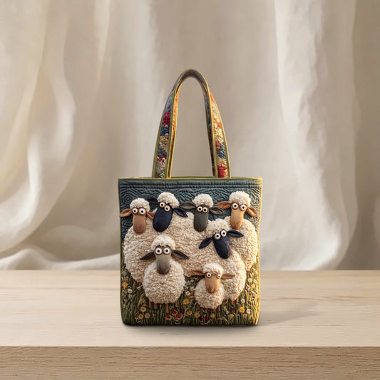 Handcrafted Quilted Sheep Tote Bag, Flower Meadow